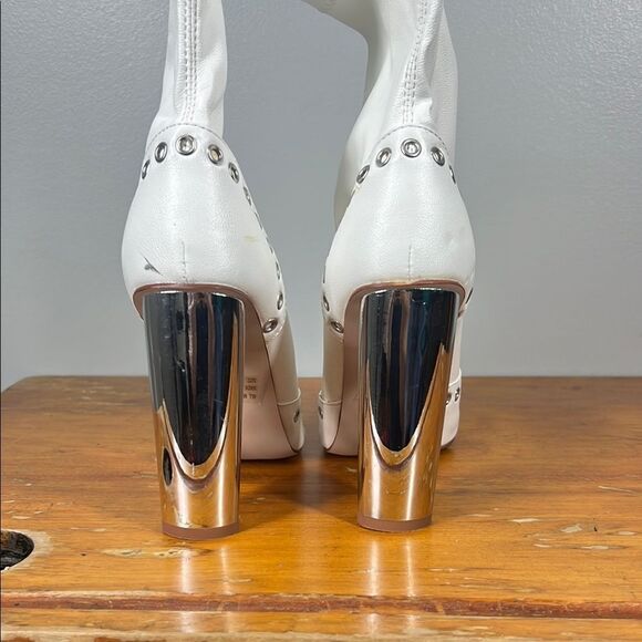 Wild Diva Elegant White Studded Women's Boots - Picture 3 of 9